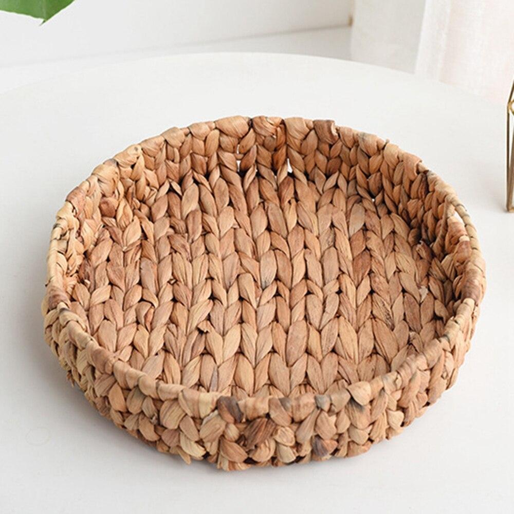 Natural Water Hyacinth Storage Baskets Round Basket Tray Fruit Tray Grass Weaving Storage Serving Trays With Handle