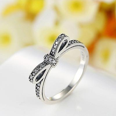 Anello da dito da fidanzamento con fiocco intarsiato in strass vintage da donna, regalo di gioielli