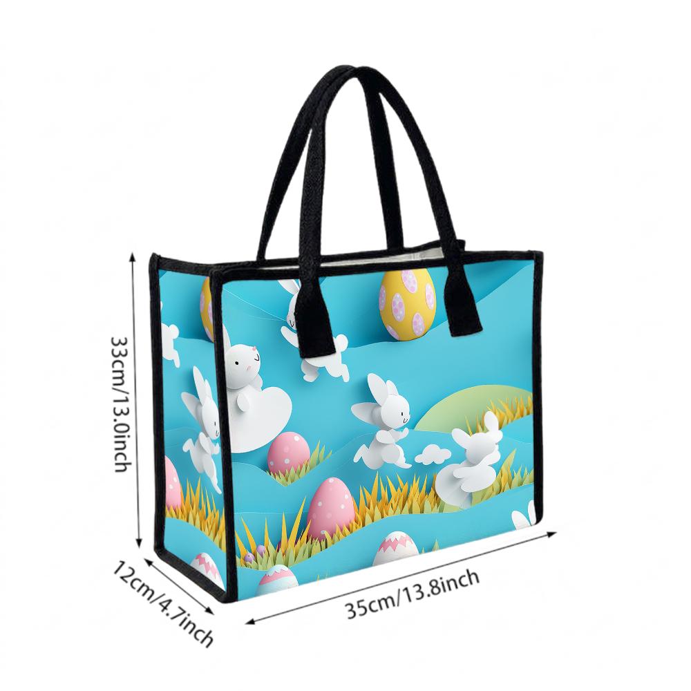 Easter Cartoon Bunny Tote Bag Portable Casual Shopping Handbag for Daily Use