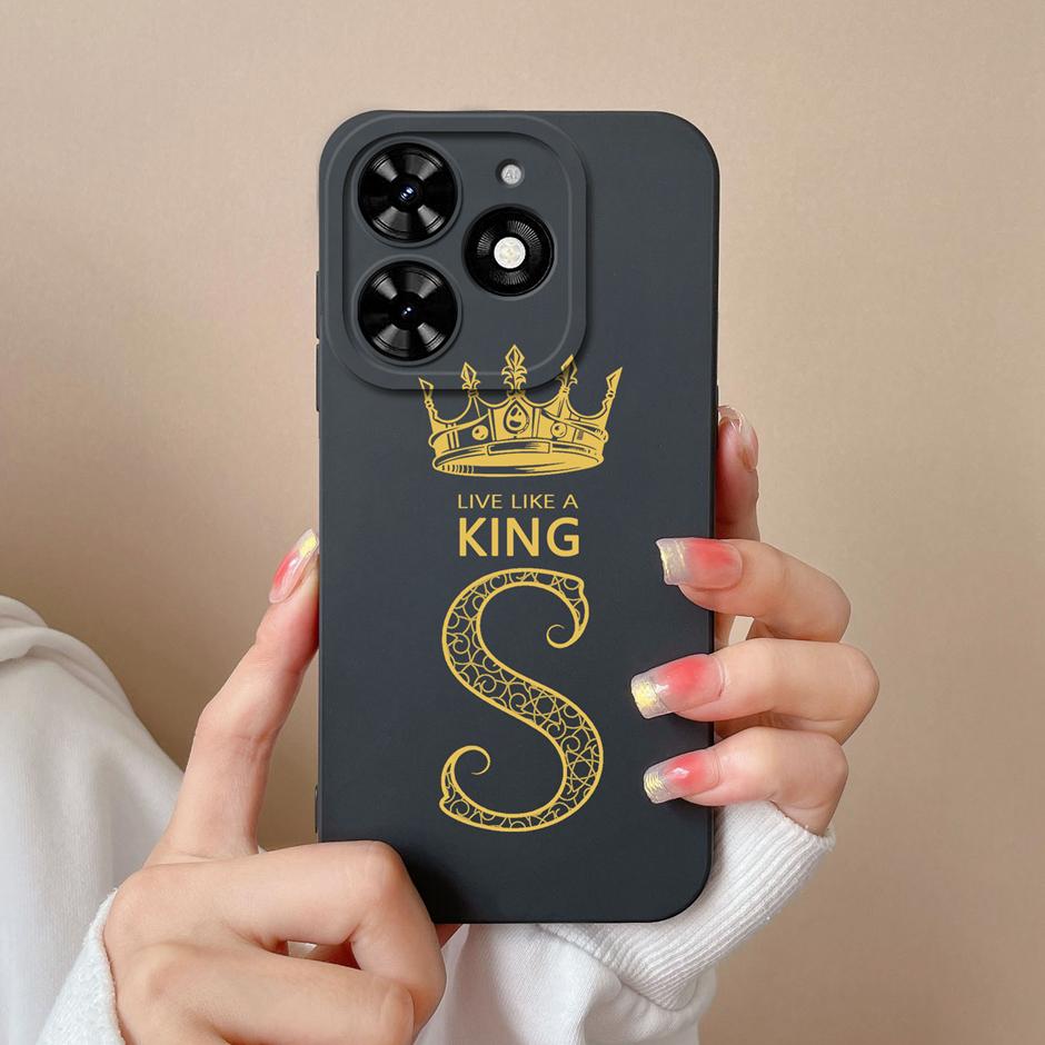 Case For Tecno Spark Go 2024 Advanced Sense Luxury Crown Letter Back Cover For Tecno Spark Go2024 Pattern Liquid Silicone Shell