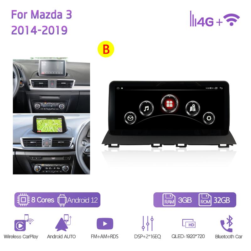 

10.25Inch For Mazda 3 2014-2019 GPS Navigation Radio Android12 8+128G 8Core CarPlay 4G 360 Camera Car Multimedia Video Player
