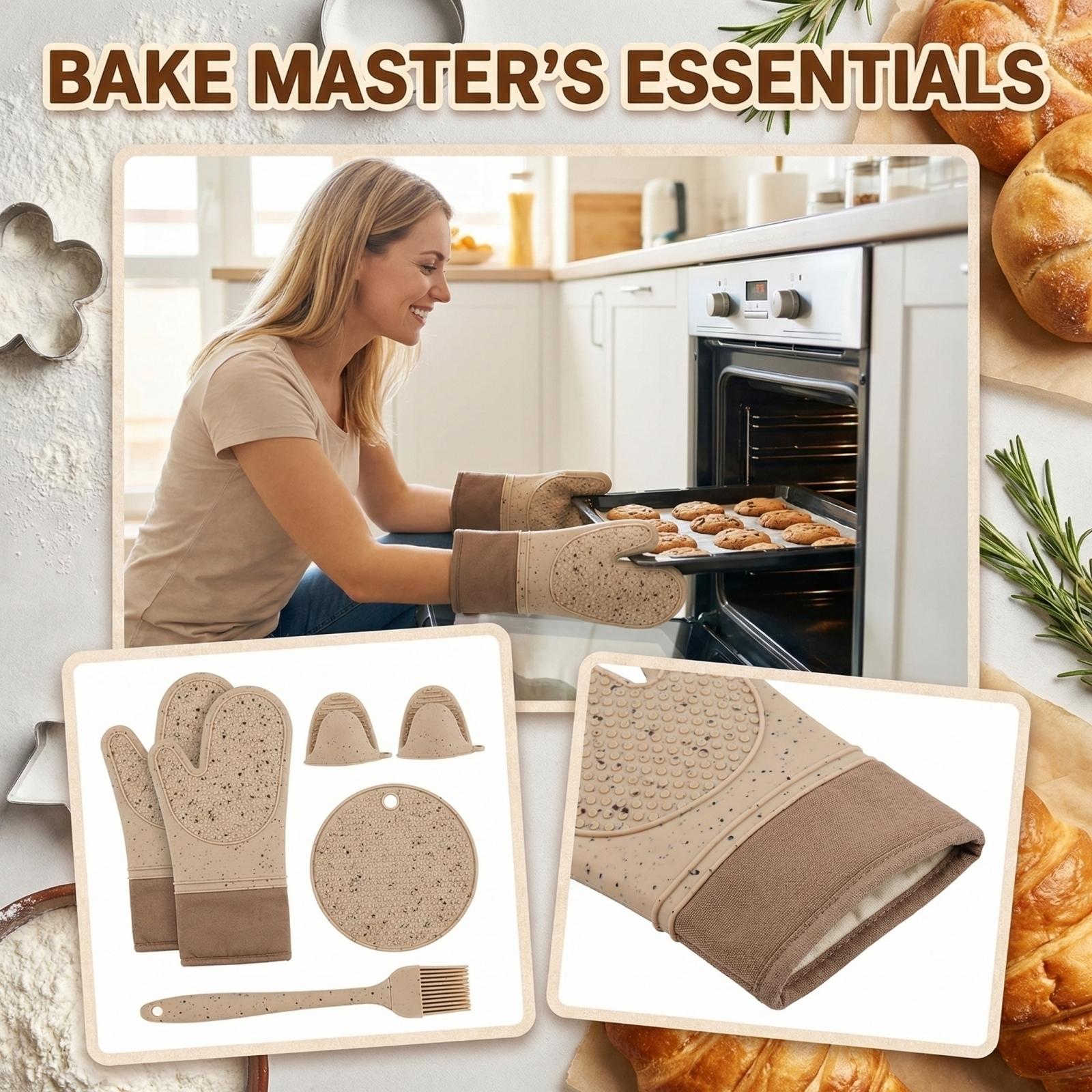 Extended Oven-Baking Silicone Heat-Resistant Gloves One Size