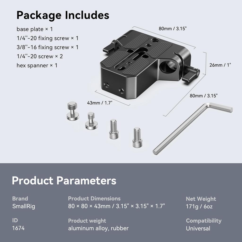 SMALLRIG Camera Baseplate with 15mm LWS Rod Rail Clamp for Sony Canon Sony Camera Cage A6500, A6600, A6300, R5, R6, A7SIII/A7III, &