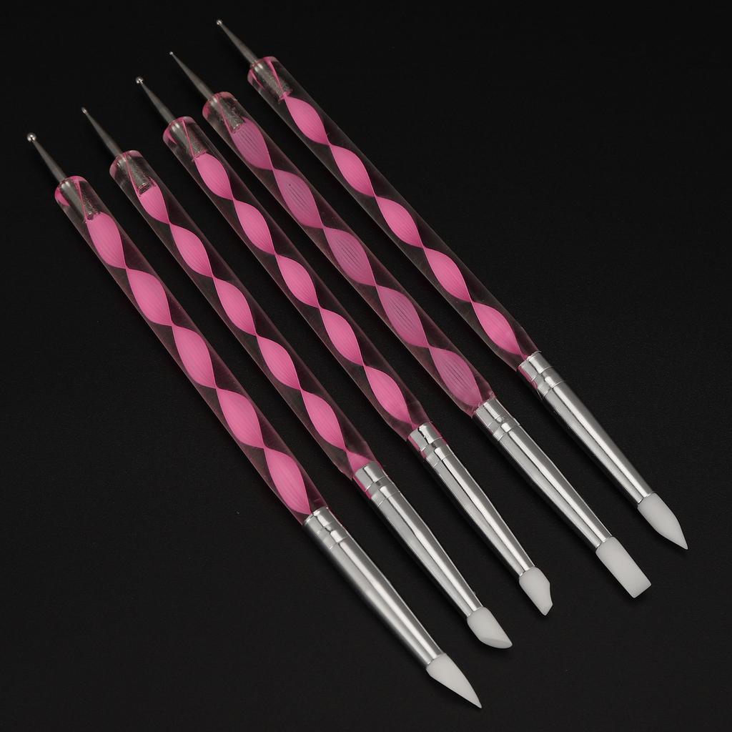5pcs Nail Art Dotting Pen Dual Ended Nail Painting Pen Carving Pen with Acrylic Handle