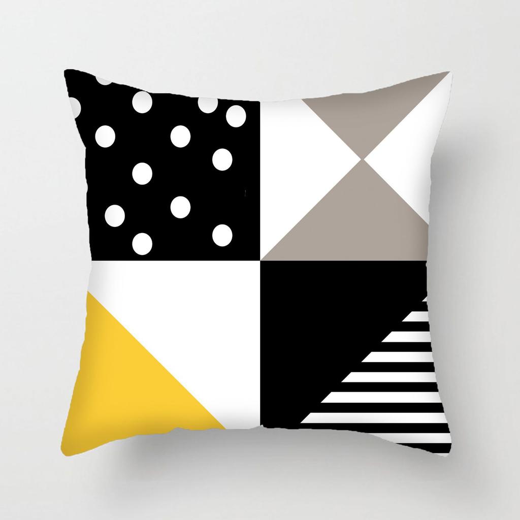 Modern Simple Yellow And Black Color Pillow Cover Geometric Abstract Pillow Cover Short Plush Car Pillow Cover