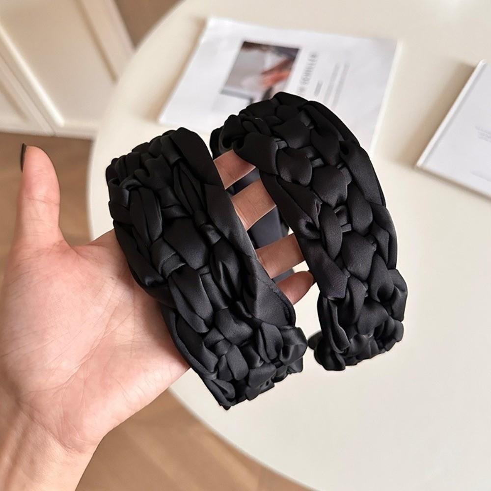 Wide Braided Hairband Padded Design Women Head Hoop Fashion Black Headband  Travel