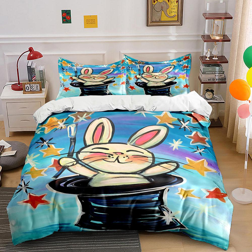 Rabbit, hat, stars pattern. Bedding sets Duvet cover sets Duvet covers Pillowcases(1 * Duvet Cover 2 * Pillowcases without duvet insert)