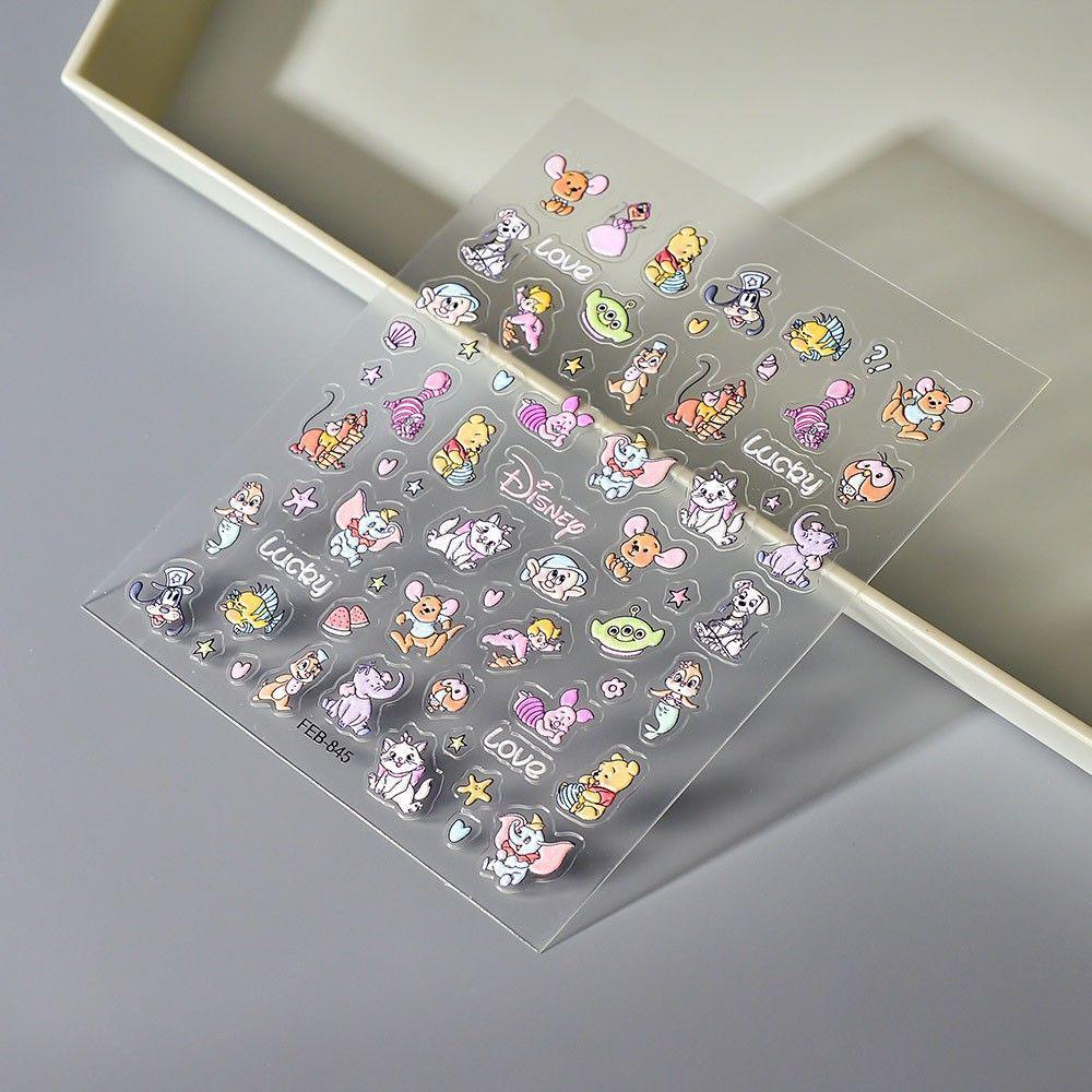 Cute Flying Elephant & Winnie the Pooh Nail Stickers - Adhesive, Waterproof Cartoon Decorations
