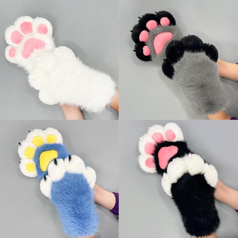 Furry Cats Paws Gloves Cosplay Costume Gloves for Women Girl Warmth Comfort Soft Plush Fursuit Gloves Anime Armwear