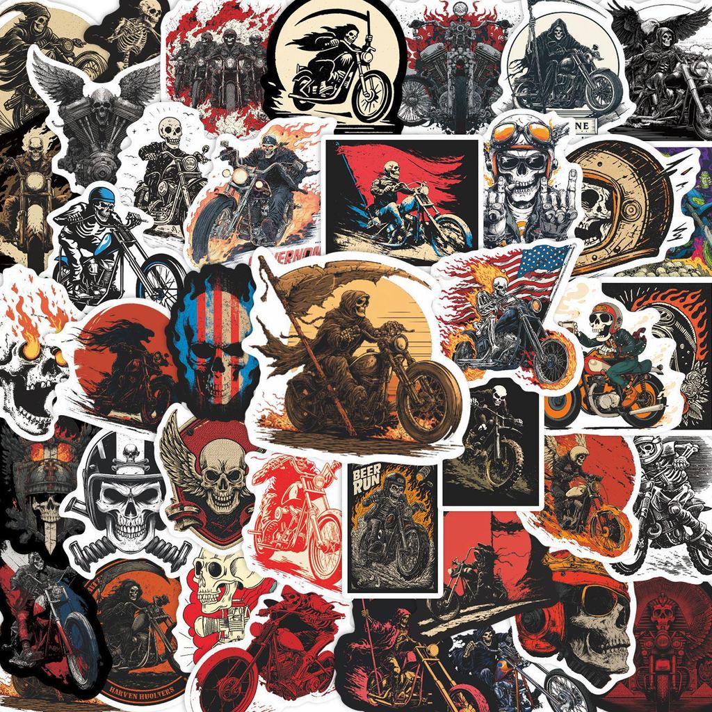 50PCS Retro Horror Skull Stickers for Motorcycle, Notebook, Luggage, Skateboard, and Water Cup - Waterproof Decals