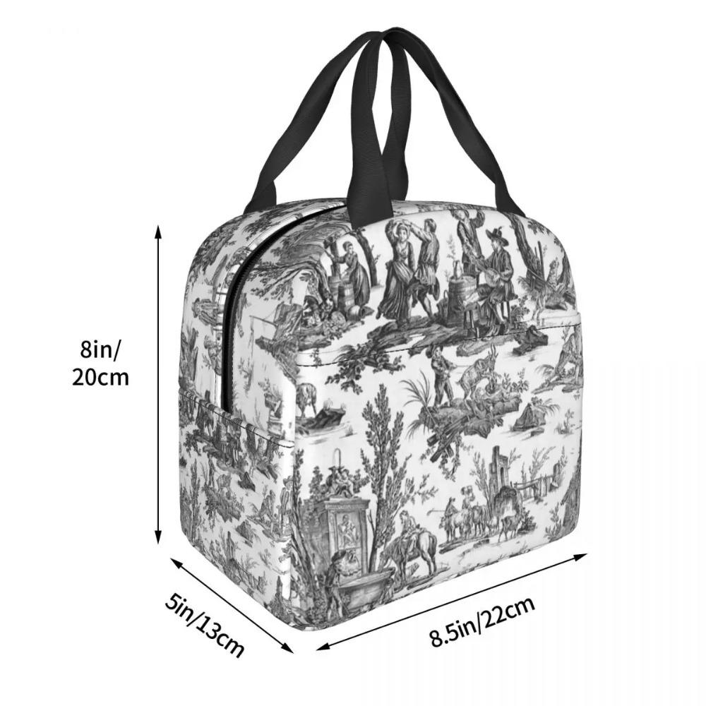 Black And White Toile De Jouy Insulated Lunch Bag for Women Children Leakproof Food Boxes Thermal Lunch Box Tote