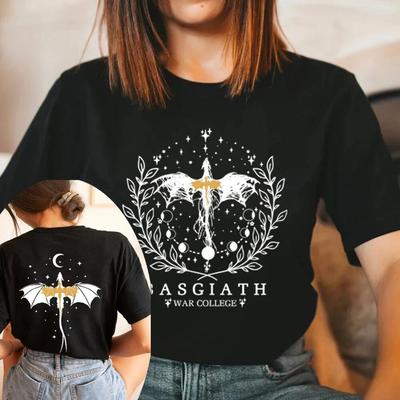 Basgiath War College dwustronna koszulka koszulka Fourth Wing fioletowa koszulka Sorrengail koszulka damska z krótkim rękawem Top Bookish Tshirt