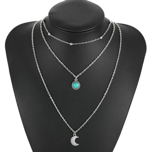 

Модное ожерелье с подвеской в виде луны и трех цепочек «Джокер» для женщин, модные украшения для вечеринок для девочек, корейское круглое ожерелье в подарок