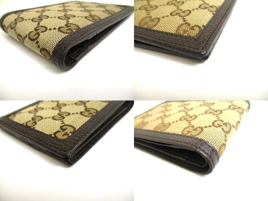 Äkta GUCCI Grön GG-canvas Brun Läder Dubbelvikt Plånbok Kompakt Plånbok #a602 Öppen kartong
