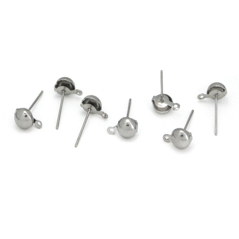 30Pcs 4MM 6MM Stainless Steel Round Ball Earrings Stud Post with Loop Fit Women DIY Earring Jewelry Making Craft Accessories