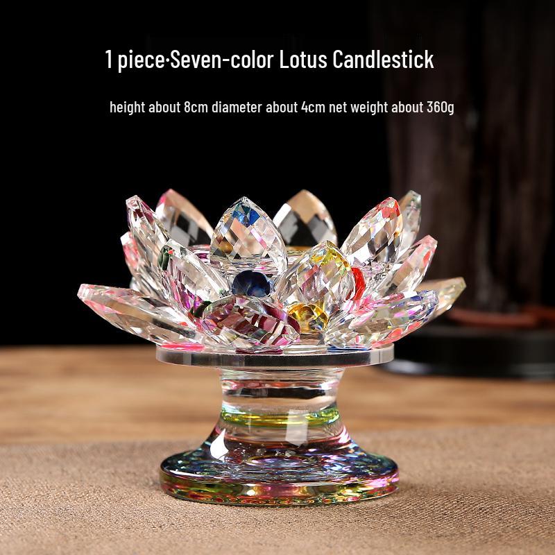 Seven-Color Crystal Lotus Candle Holder for Buddhist Offerings: Eternal Ornament for Home Altar
