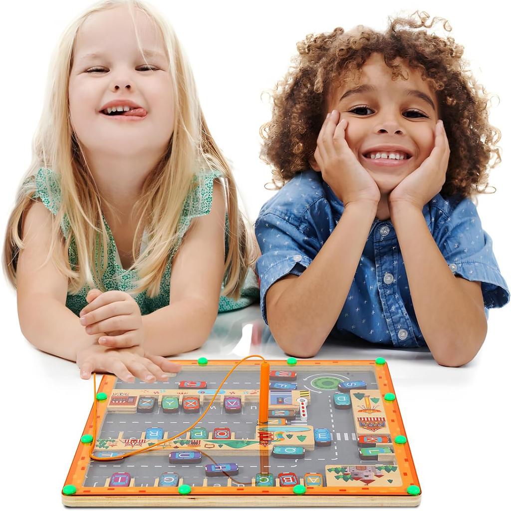 Magnetic Color& Number Maze 2 In 1 Wooden Montessori Magnetic Beads Puzzle Maze For Toddlers Fine Motor Toy Preschool Activitie