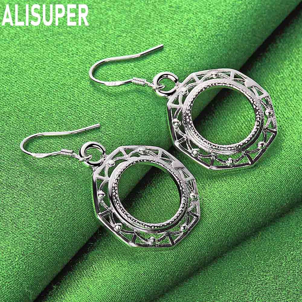 925 Sterling Silver Vintage Octagonal Openwork Earrings - Stylish Evening Jewelry