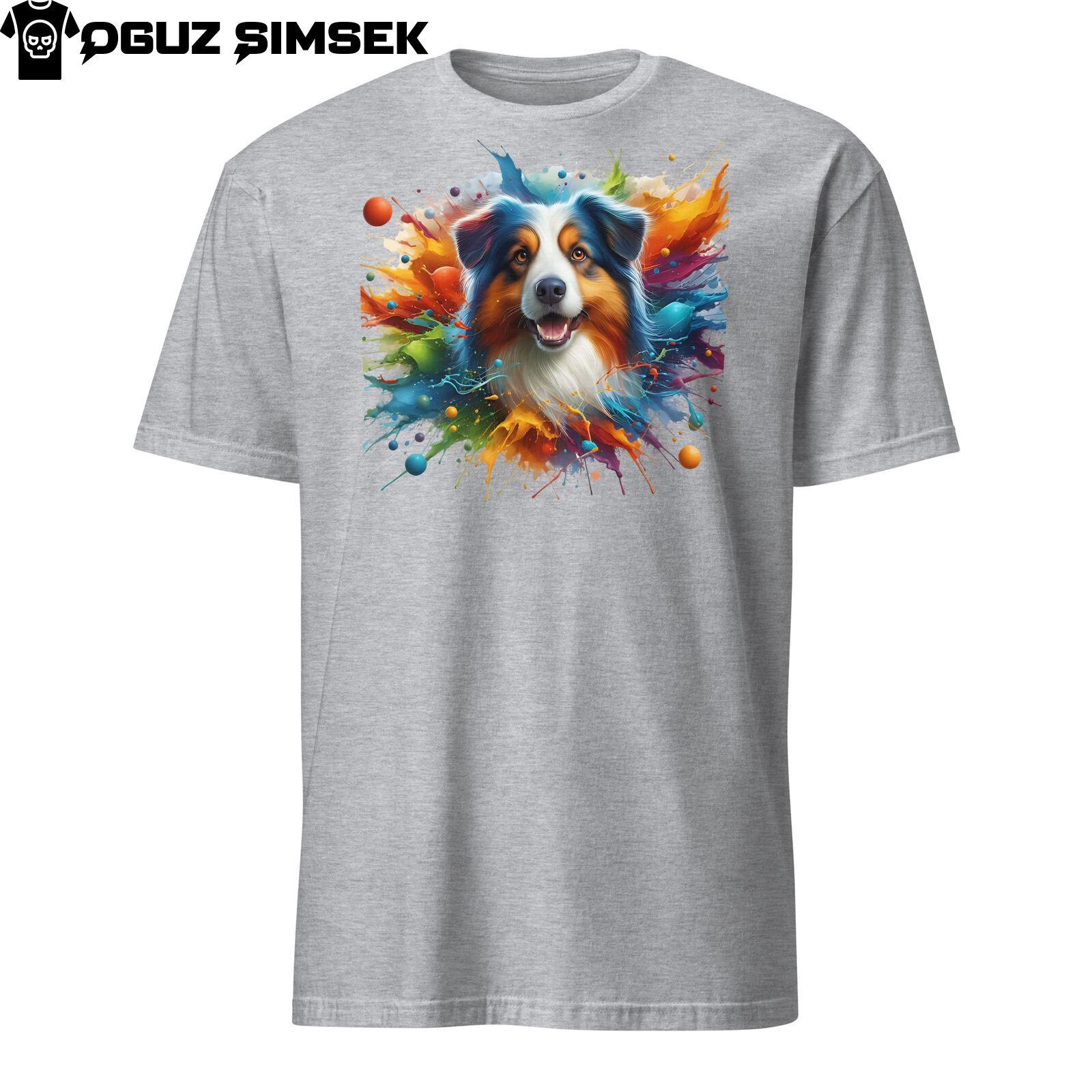 Colorful Australian Shepherd Dog Unisex T-Shirt Mens Womens Tees Top | Vibrant Graphic Tee XL