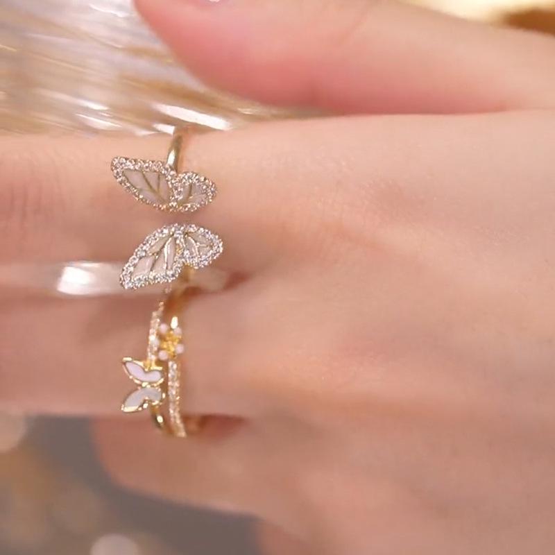 2025 Trendy White Mother of Pearl Butterfly Ring Set: High-End, Niche Design Open Index Finger Ring for Women