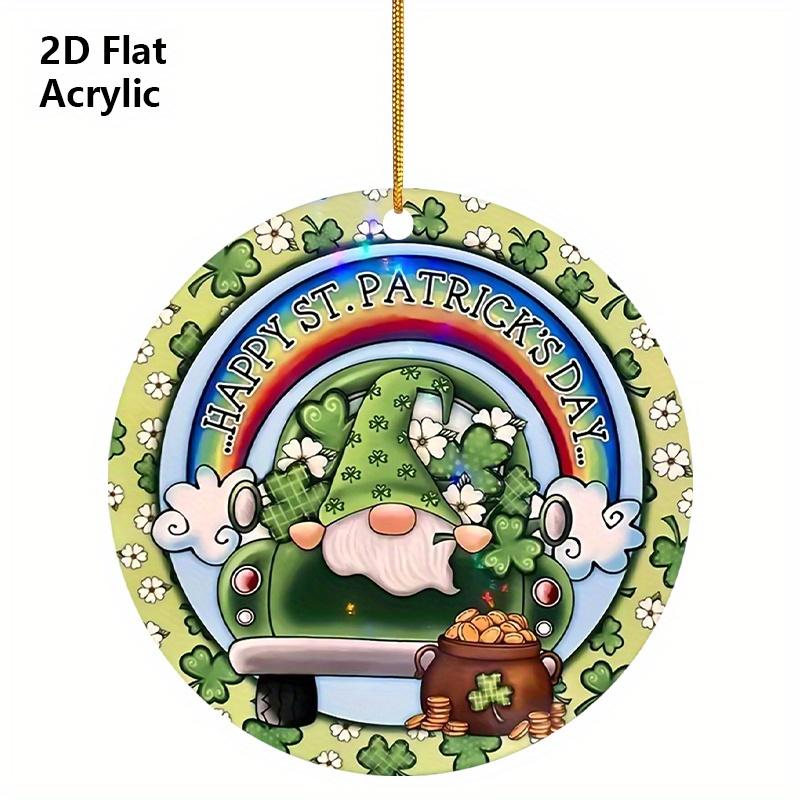 2D Flat  Kiss Me I m Irish  St. Patrick s Day Acrylic Decorative Sign, Gnome & Shamrock Design, Suitable for wall decoration, porch, room, villa, acce 8*8cm