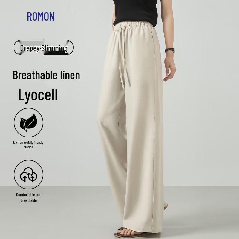 Damen Luomeng Leinen Lyocell Mischung Weitbein Freizeithose