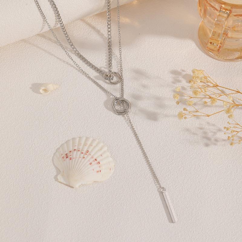 Long Chain Necklace Fashion Trend Long Strip Pendant Niche Design Double Ring Collar