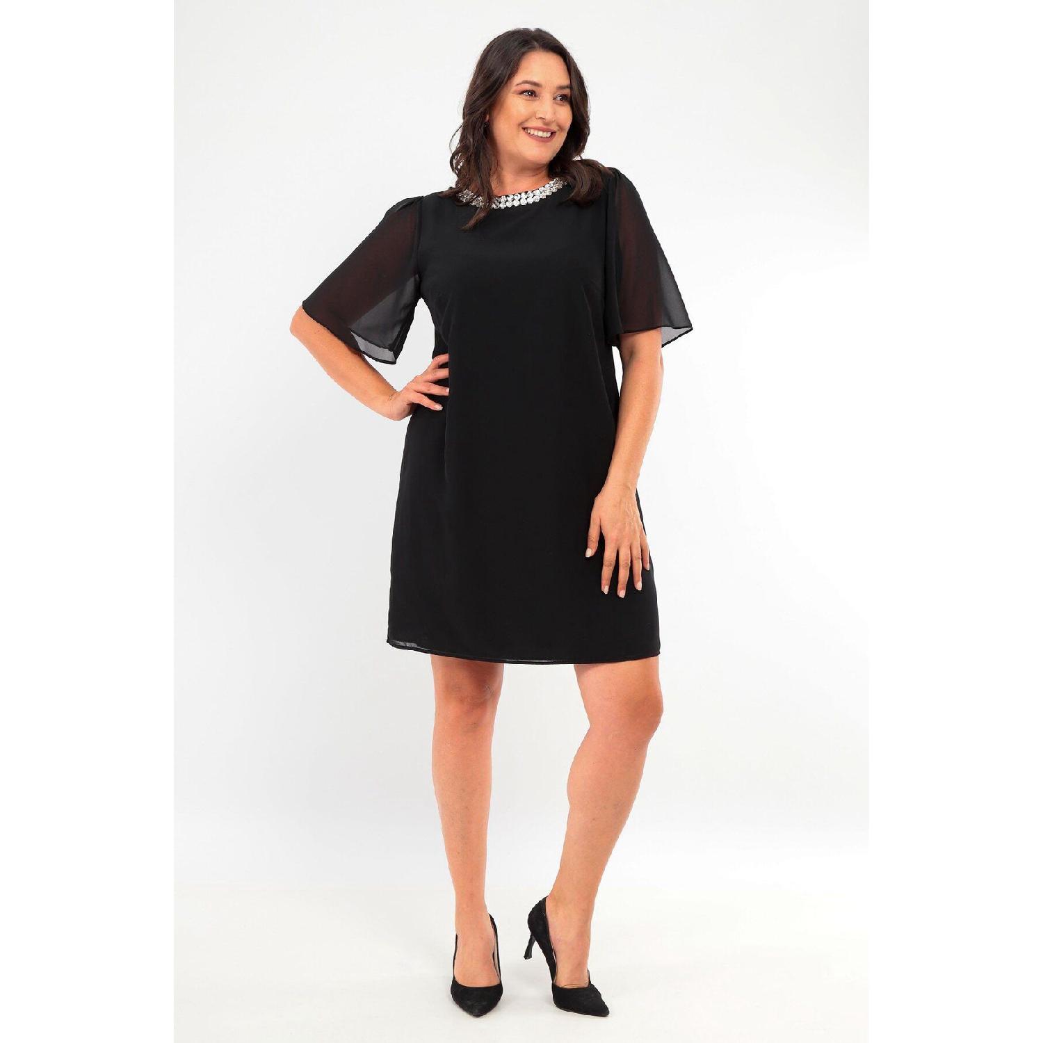 

Large Size Neck Stone Embroidered Chiffon Black Dress 42 чорний