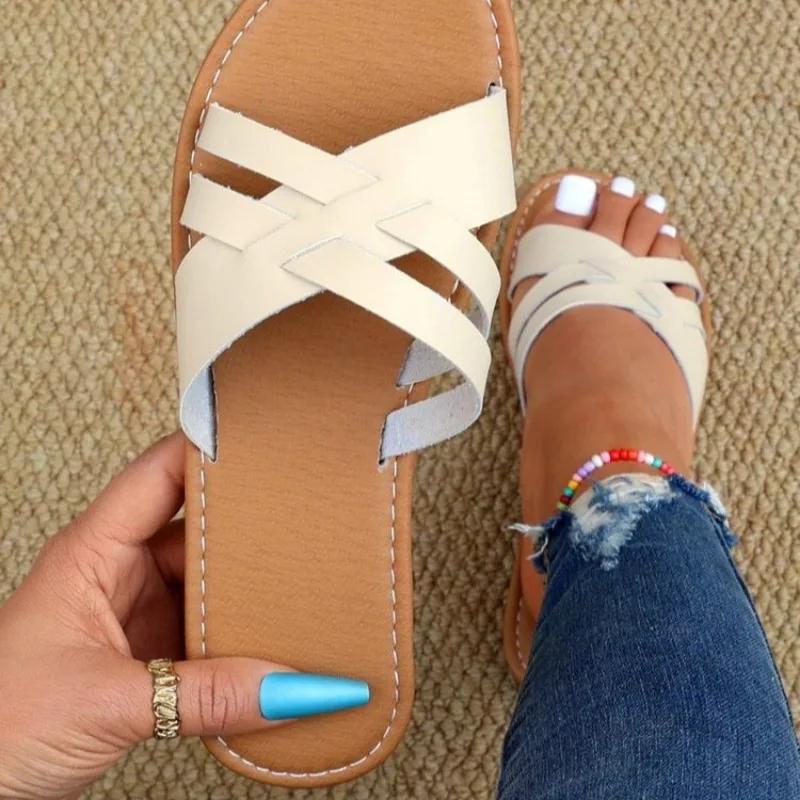 Fashion Shoes for Women Hot Sale Open Toe Women's Slippers Summer Solft Sole Light Solid Outdoor Casual Beach Flat Large Size Slippers