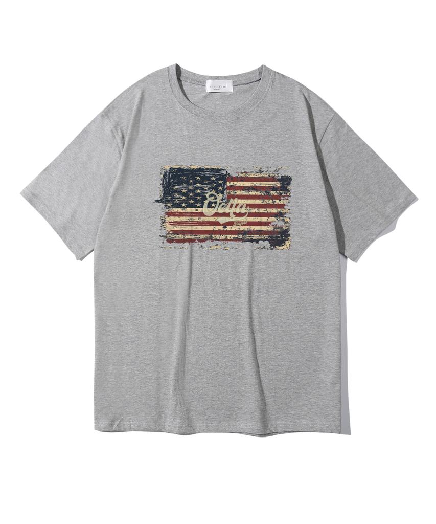 Oeta Crack Flag Double Cotton Oversized Short Sleeve T-Shirt Ots26019(8 Colors) (B Type)