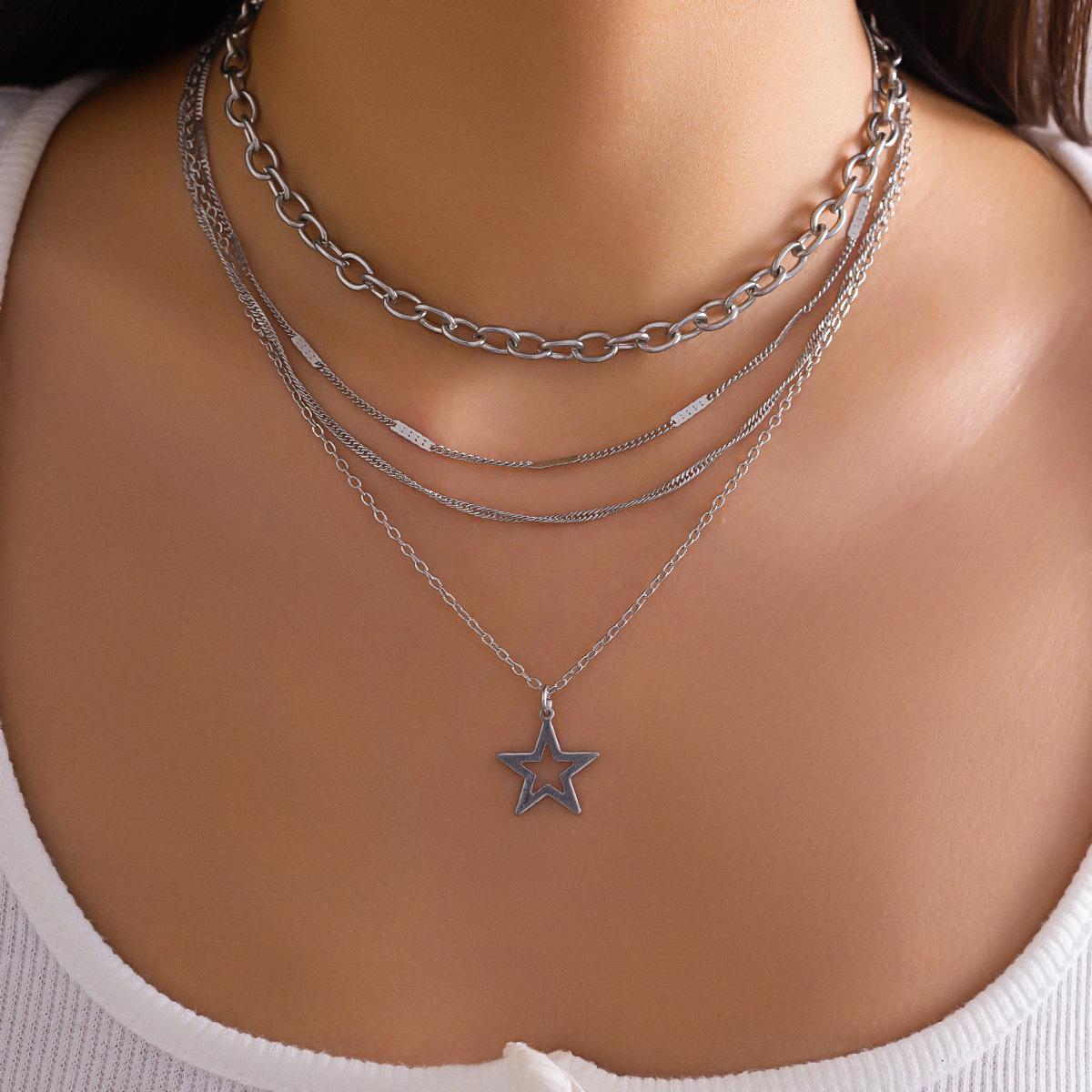 

Simple Thin Chain Imitation Pearl Necklace Women S Suit, Fashionable Metal Sequined Multi-Layer Neck Chain