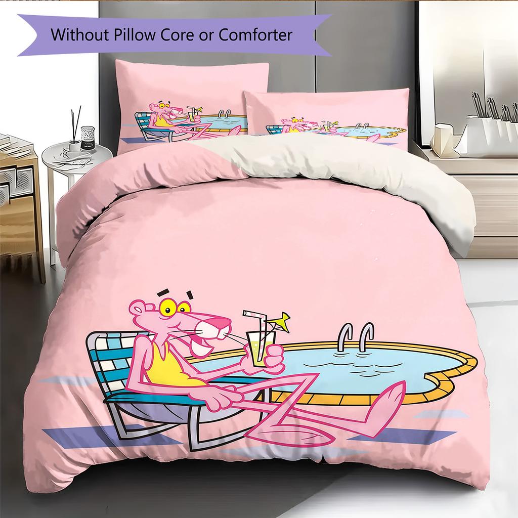 The Pink Panther2 Pattern Bedding Quilt Set Home Decoration Gift (1 * Duvet Cover + 2 * Pillowcase Without Core)