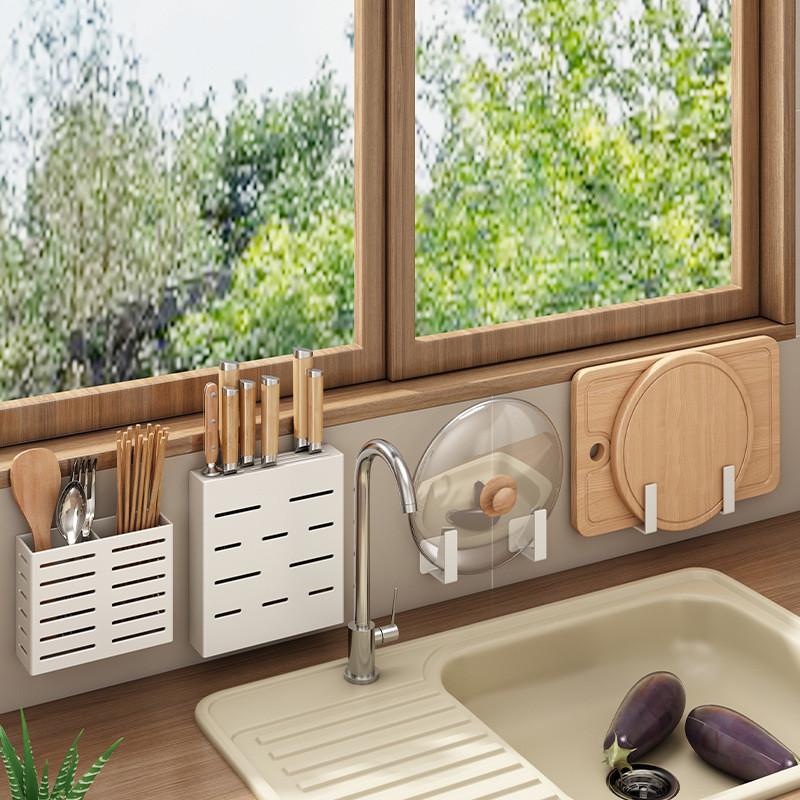 Kitchen Wall Mount Pot Lid And Cutting Board Rack With Steel Material For Space Saving