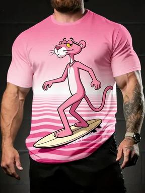 ETST48 Heren Leuke Roze Luipaard Grafisch T-shirt Zacht Rond Hals Korte Mouw Casual Zomer T-shirt XL