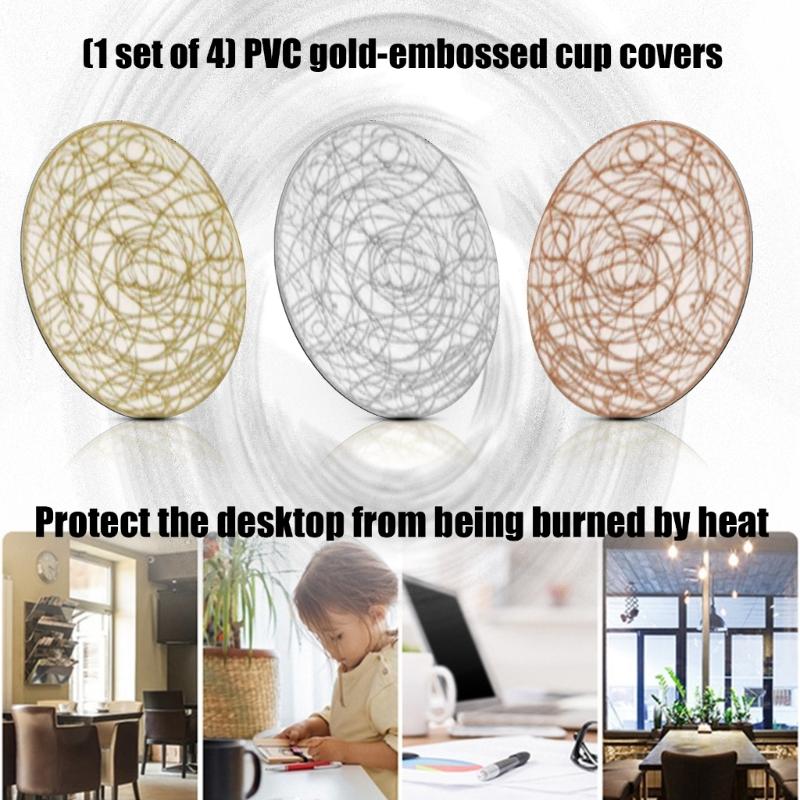 Set of 4 Durable PVC Drink Coasters Easy Cleaning Surfaces Unique Foils Accent Ideal for Homes Office Party Use