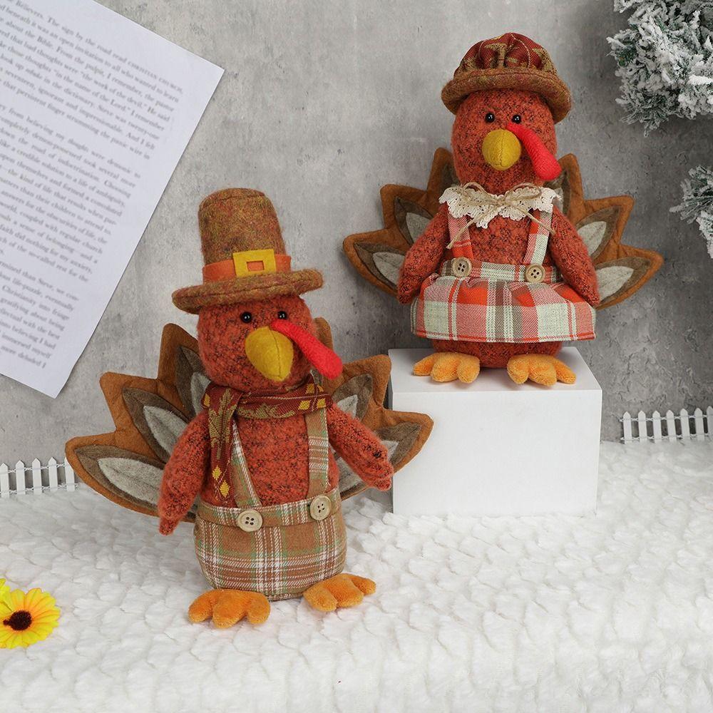 Rustic Thanksgiving Plush Turkey Doll Creative Stuffed Turkey Toy Harvest Festival Decor