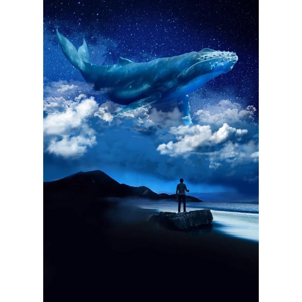 Dreamy Whale Posters Magical Serene Night Surreal Surrounded By Stars Prints Canvas Painting Art Wall Pictures Home Room Decor