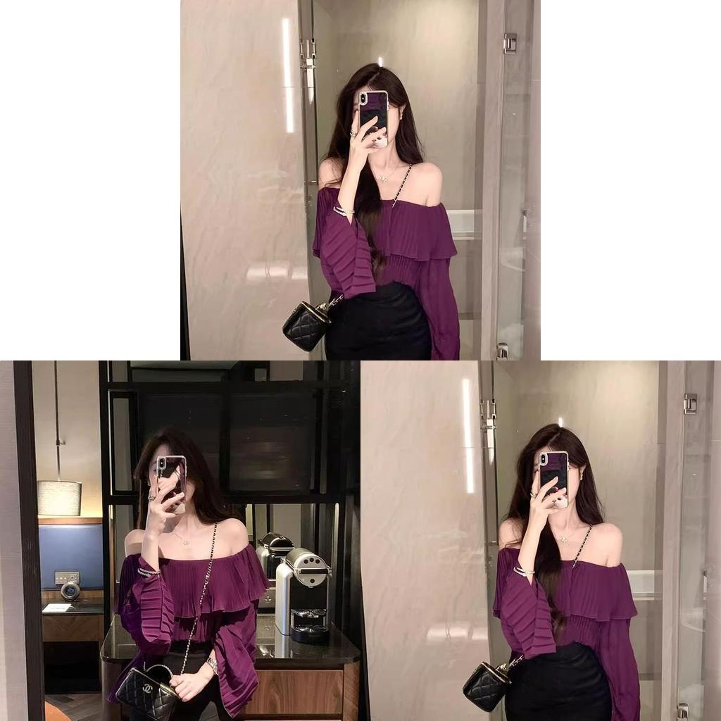 Romantische Französische Off-Shoulder Chiffonbluse Mit 3D-Druck Für Elegante Damen