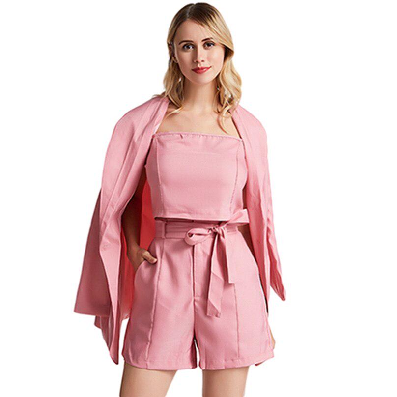 Módní dámský třídílný štíhlý temperamentní oblek Pure Color