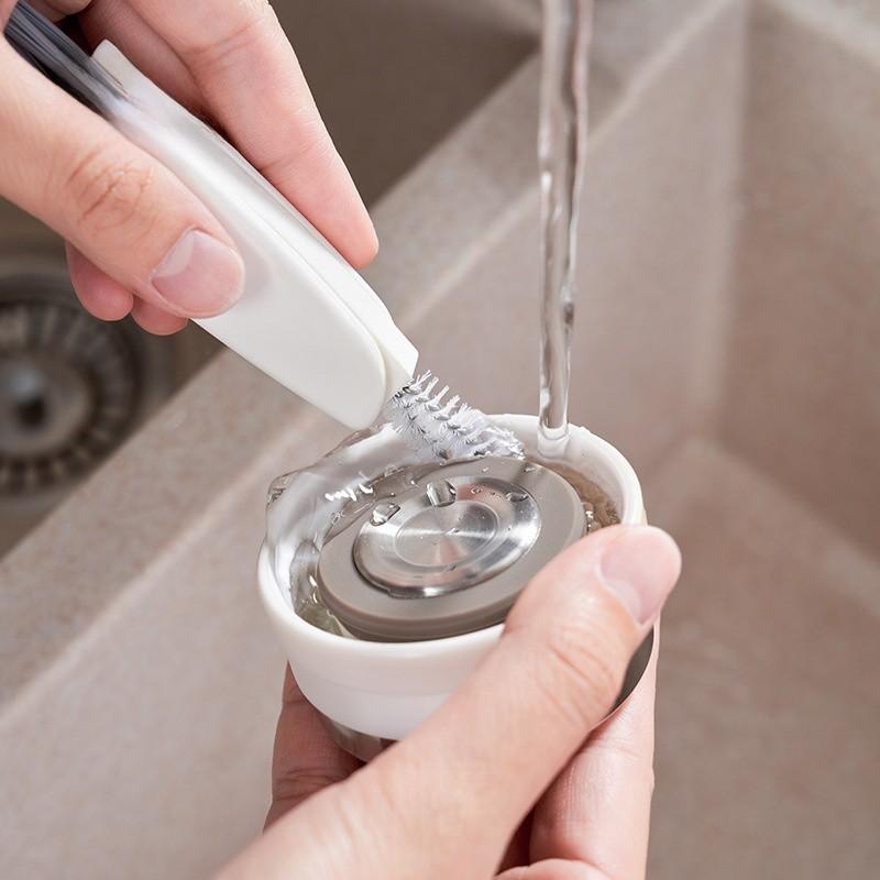 Triple Head Plastic Brush For Cleaning Cup Lids And Kitchen Gaps Portable Tool
