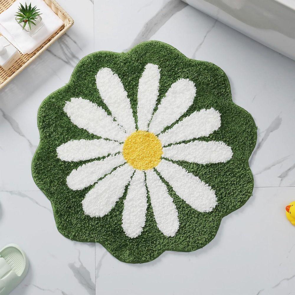 Cute Non Slip Flower Rug Flocking Tufted Daisy Bath Door Mat Washable Absorbent Baby Crawling Carpet Bedroom Living Room