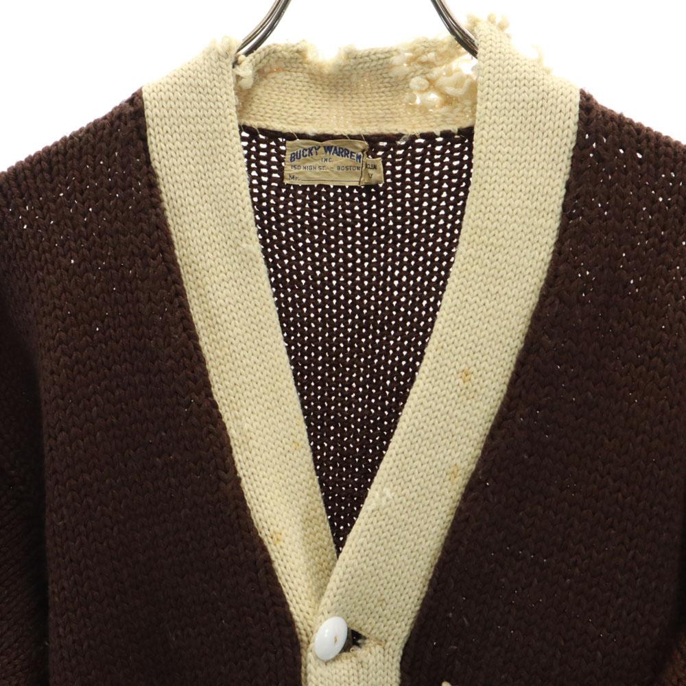 BUCKY WARREN 60s Vintage Long Sleeve Lettered Cardigan Two-tone Color Men's Used