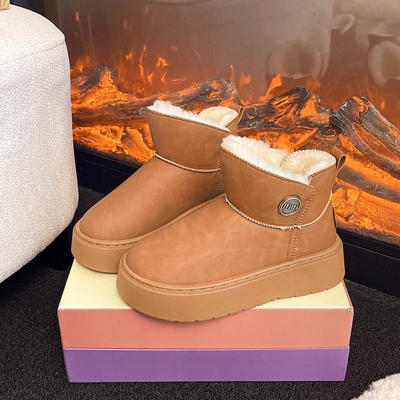 

Snow boots women s winter 2025 new foreign-style versatile velvet warm thick-soled non-slip casual cotton boots 40 малиновый