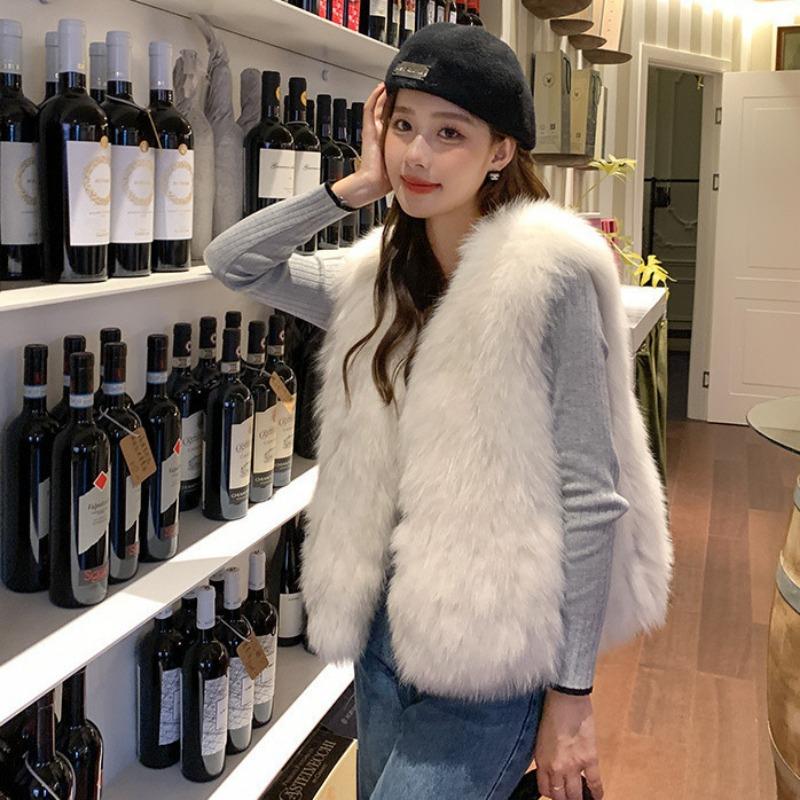 Fur Vest Women's Autumn and Winter Imitation Fox Fur Vest Jacket Fashionable Warm Outer Wear Fur Vest