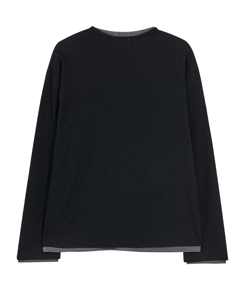 Akesi Contra Layered Henley Neck Long Sleeve_Black And Charcoal