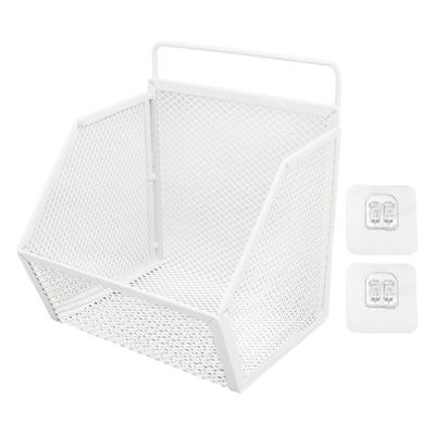 Závěsný drátěný koš 13,2x10x15cm Samolepicí kovový Malý drátěný úložný koš do kuchyně Koupelny Ložnice Bílý