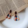 Literature and Art Hong Kong Style Color Splicing Flannel Geometric Earrings Contrasting Color Design Oil Drip Earrings Earrings