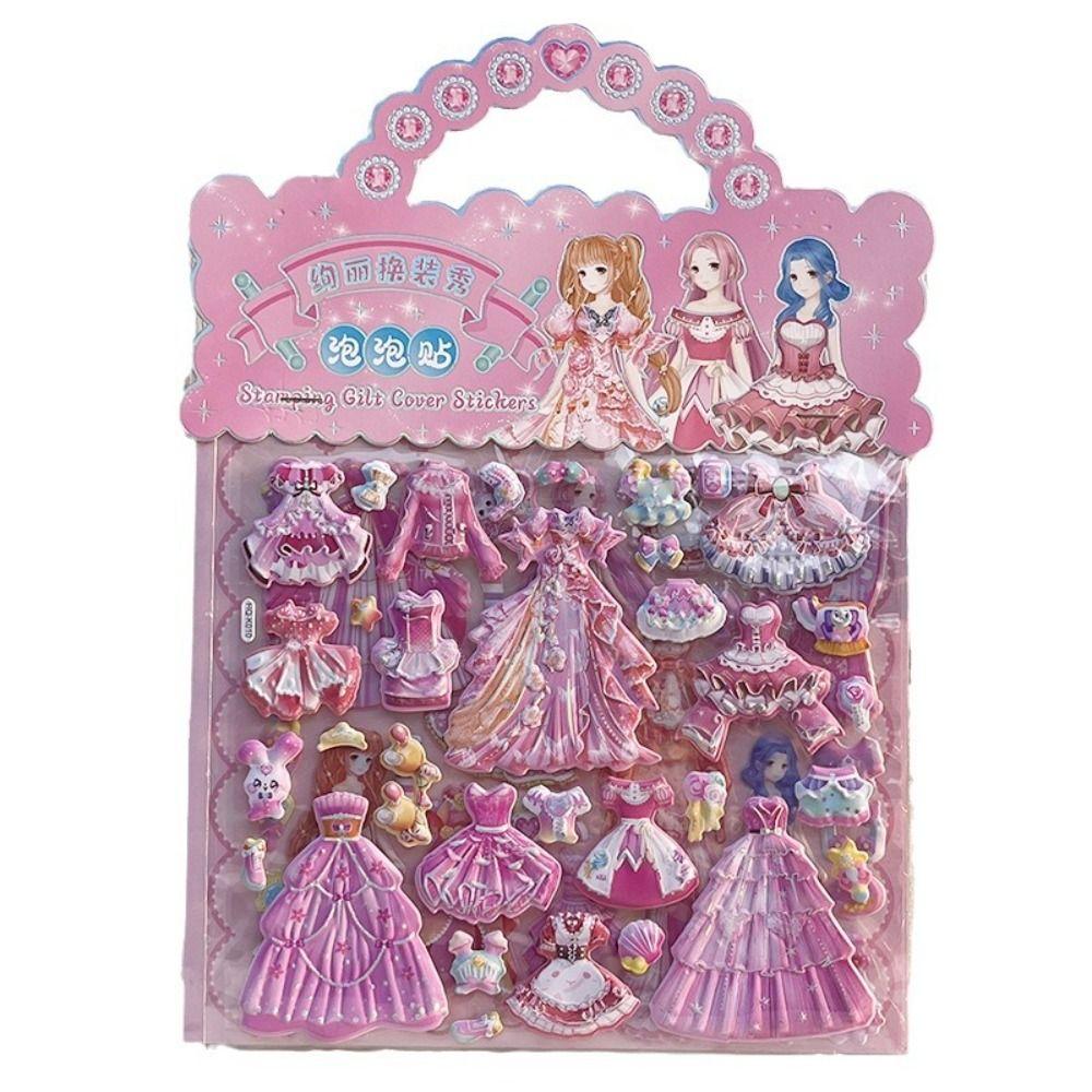 2 Sheets/Bag Cartoon Princess Dress Up Sticker Decorative 3D Puffy Stickers  Gift