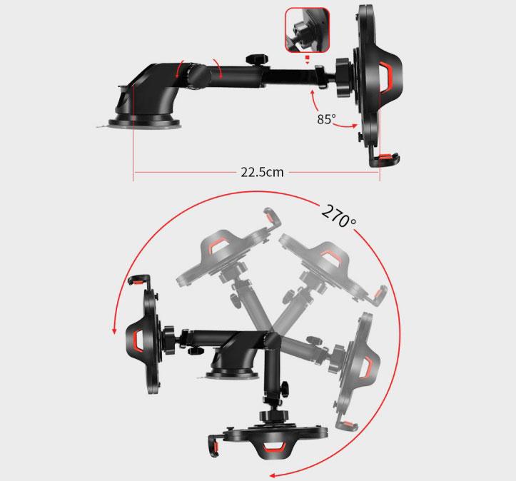 Vehicle Mount Suction Phone Holder Abs Telescopic Folding Windshield Dashboard Bracket for Mobile Cell Phone
