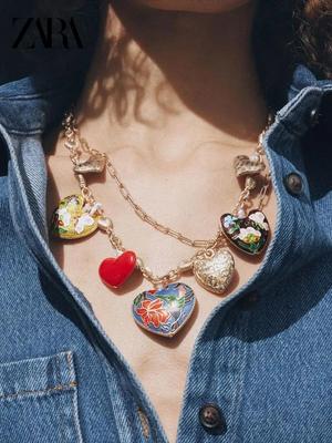 Pendentif Cœur en Alliage Double Chaîne Clavicule Pour Femmes